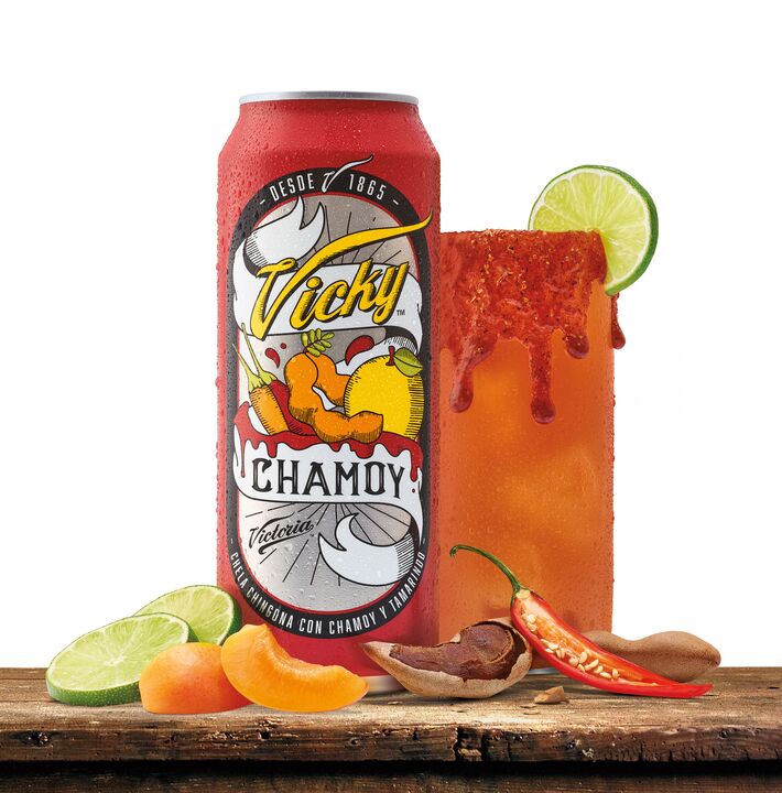 Vicky Chamoy can with glass and garnishes.]
